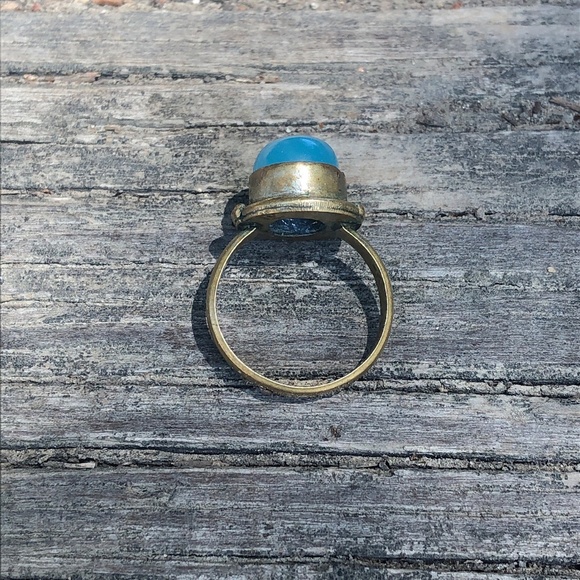 Vintage brass and aqua blue cabochon ring size 8 - Picture 7 of 7